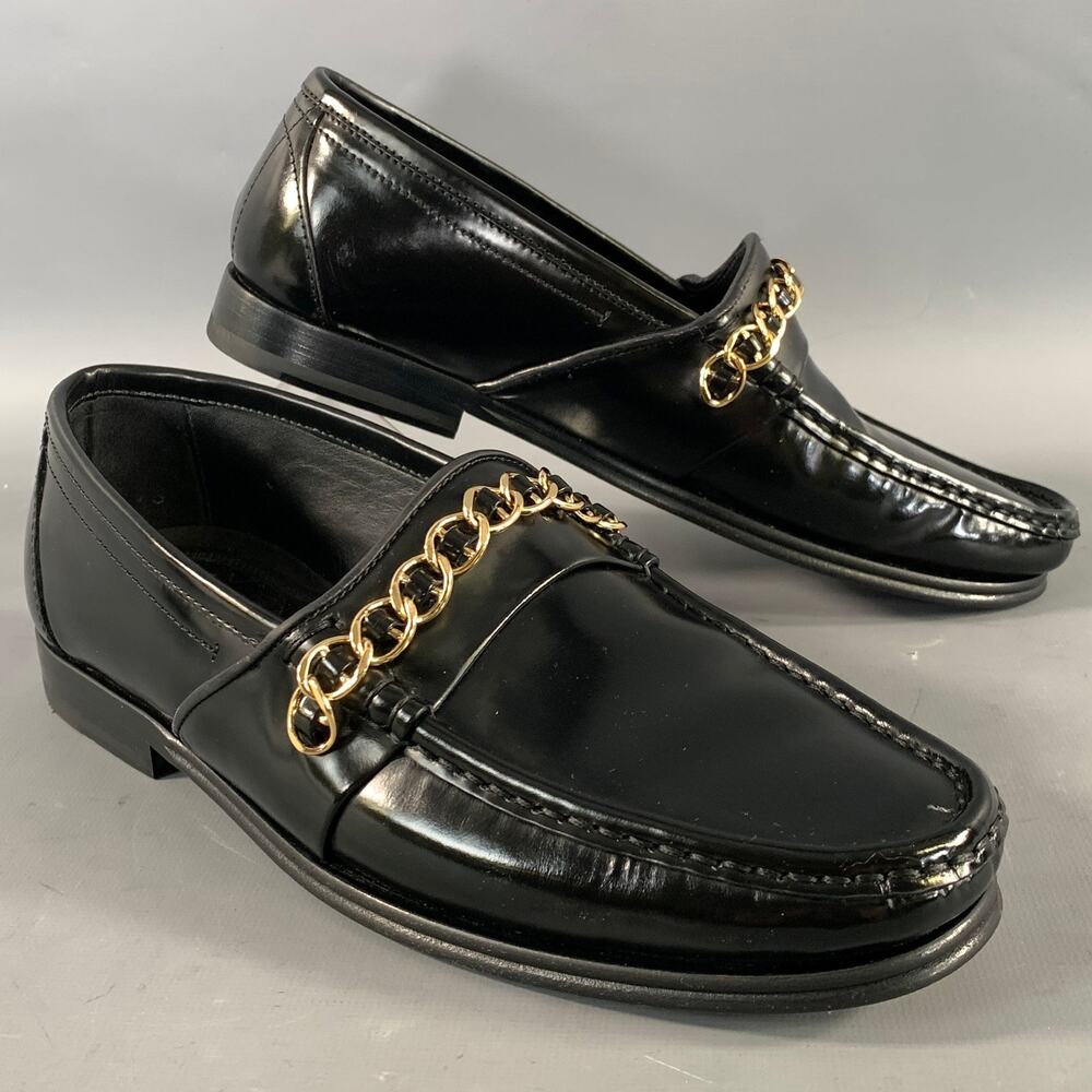 DOLCE & GABBANA Size 6 Black Gold Leather Slip On Loafers
